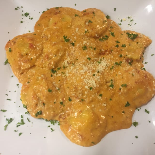 1) Dino's Rock Crab & Lobster Ravioli:.